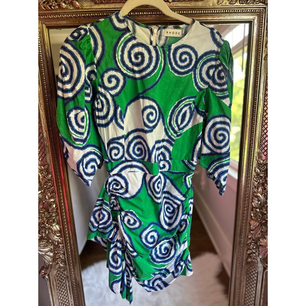 RHODE Pia Graphic-print Mini Dress In Green Blue Size 4 - Picture 3 of 4